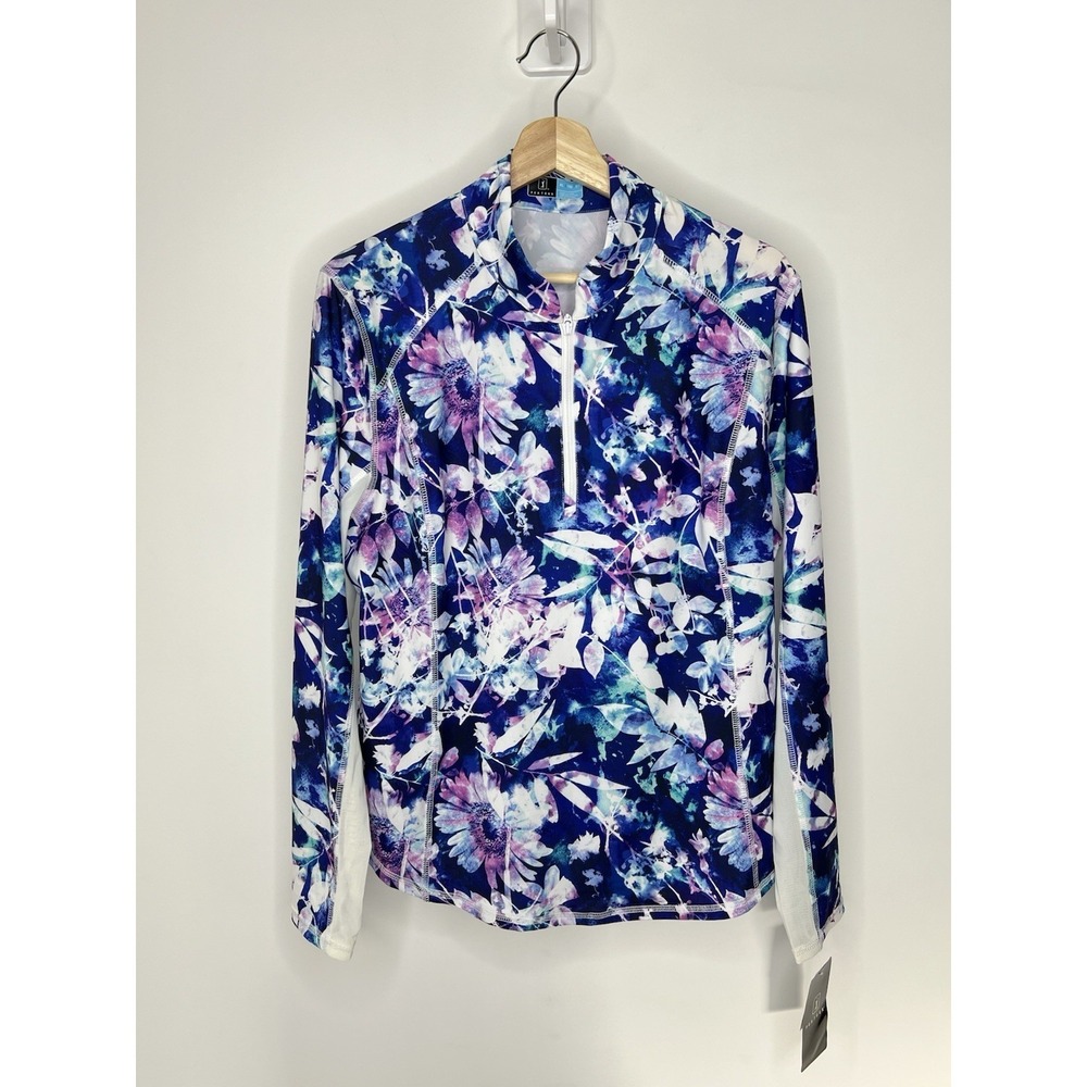 PGA Tour 1/4 Zip Pullover Golf Women XL White Floral Vented Mesh Long Sleeve NWT